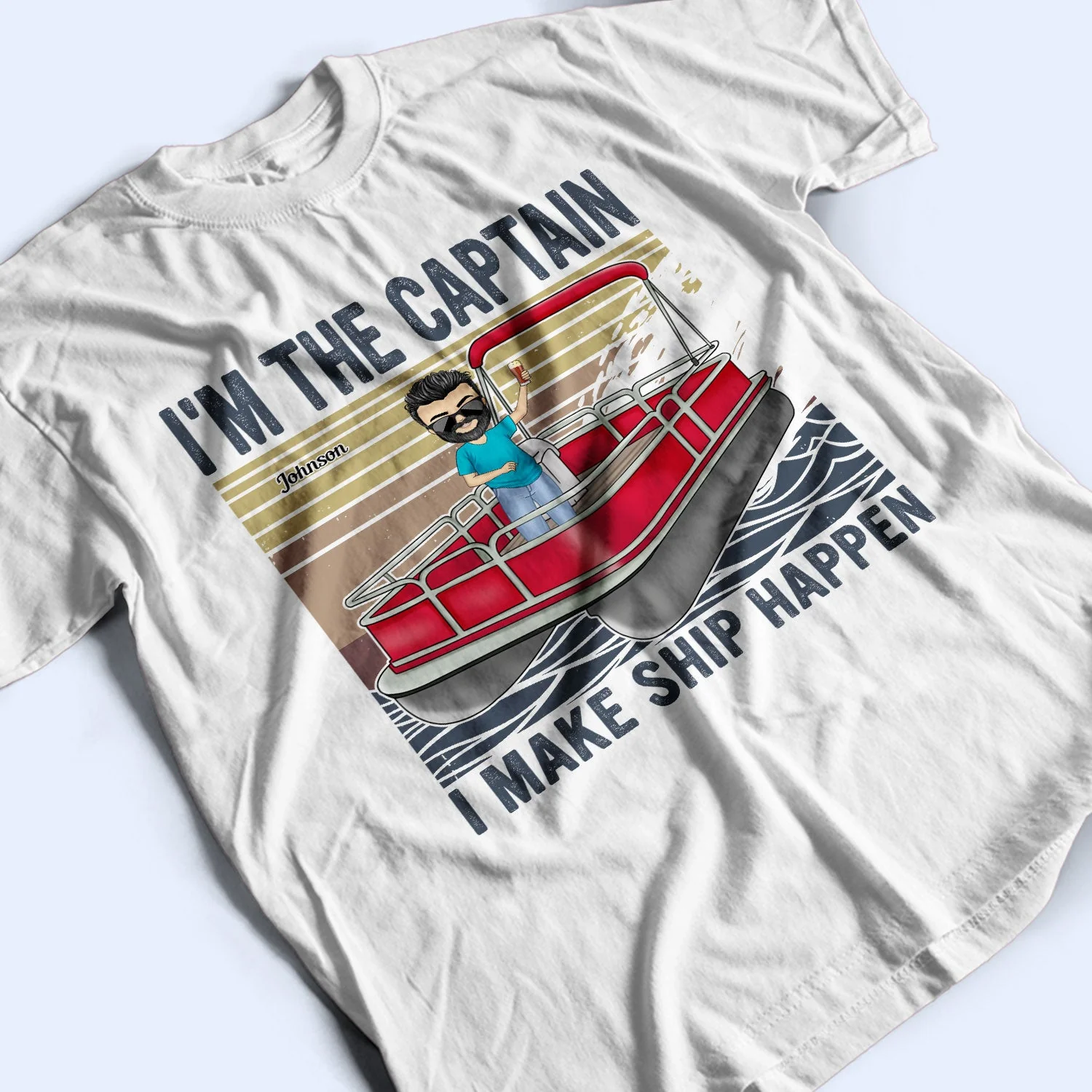 Pontoon I'm The Captain I'm The First Mate - Gift For Couples, Husband, Wife, Lake Lovers, Pontooning Lovers, Travelers - Personalized Custom T Shirt - Image 3