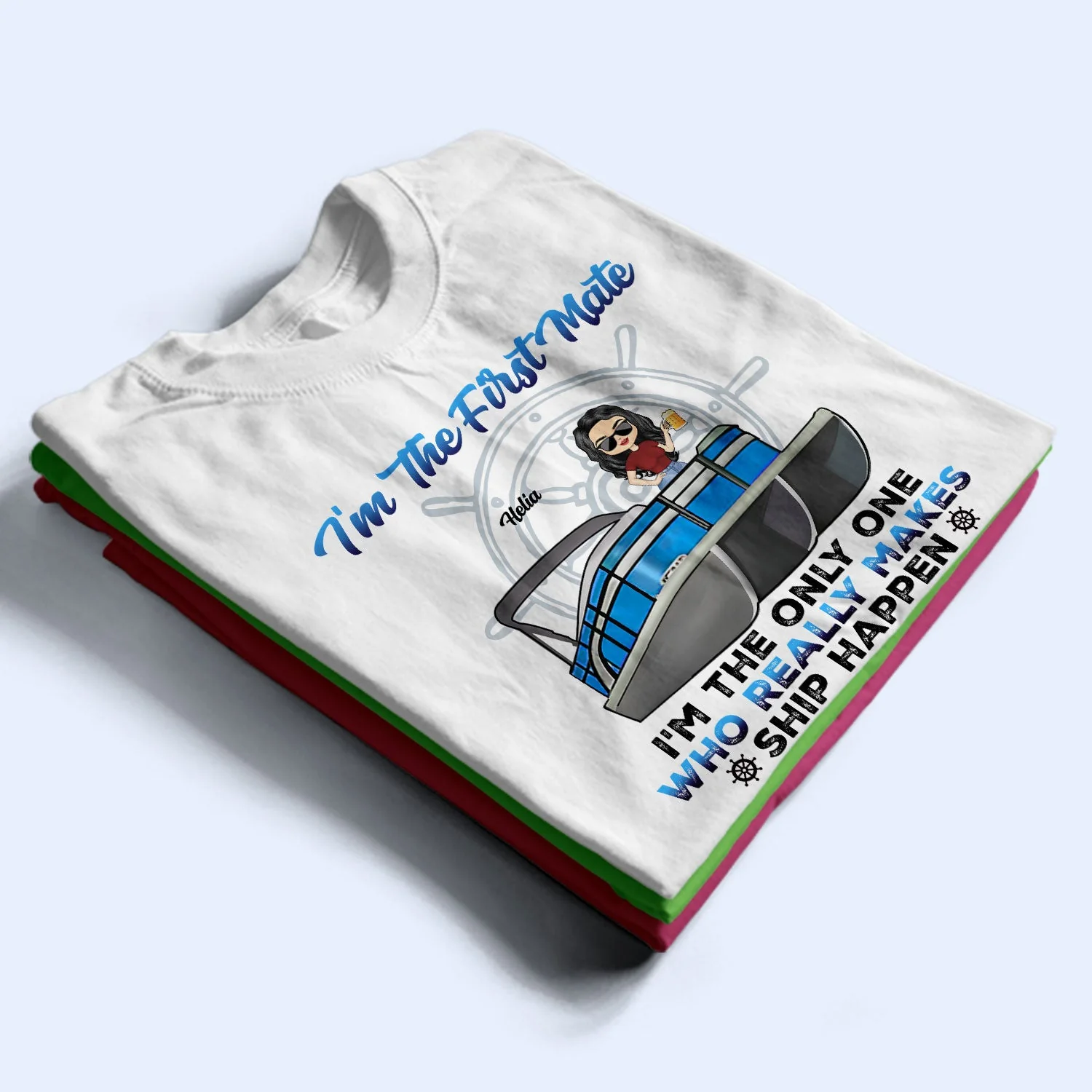 Pontoon I'm The Captain I'm The First Mate - Gift For Couples, Husband, Wife, Pontooning Lovers, Lake Lovers, Travelers - Personalized Custom T Shirt - Image 2