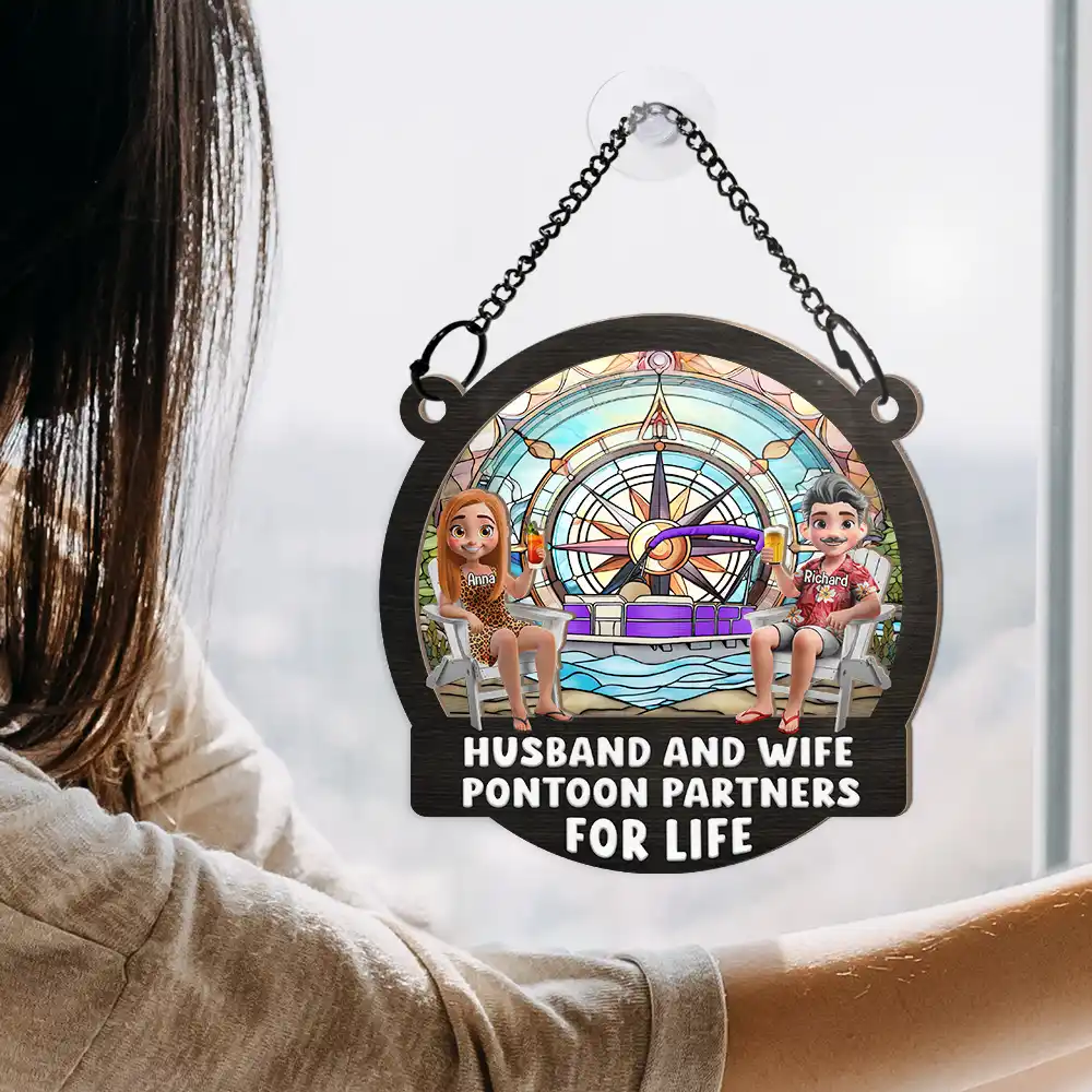 Pontoon Partners For Life - Personalized Window Hanging Suncatcher Ornament - Image 4