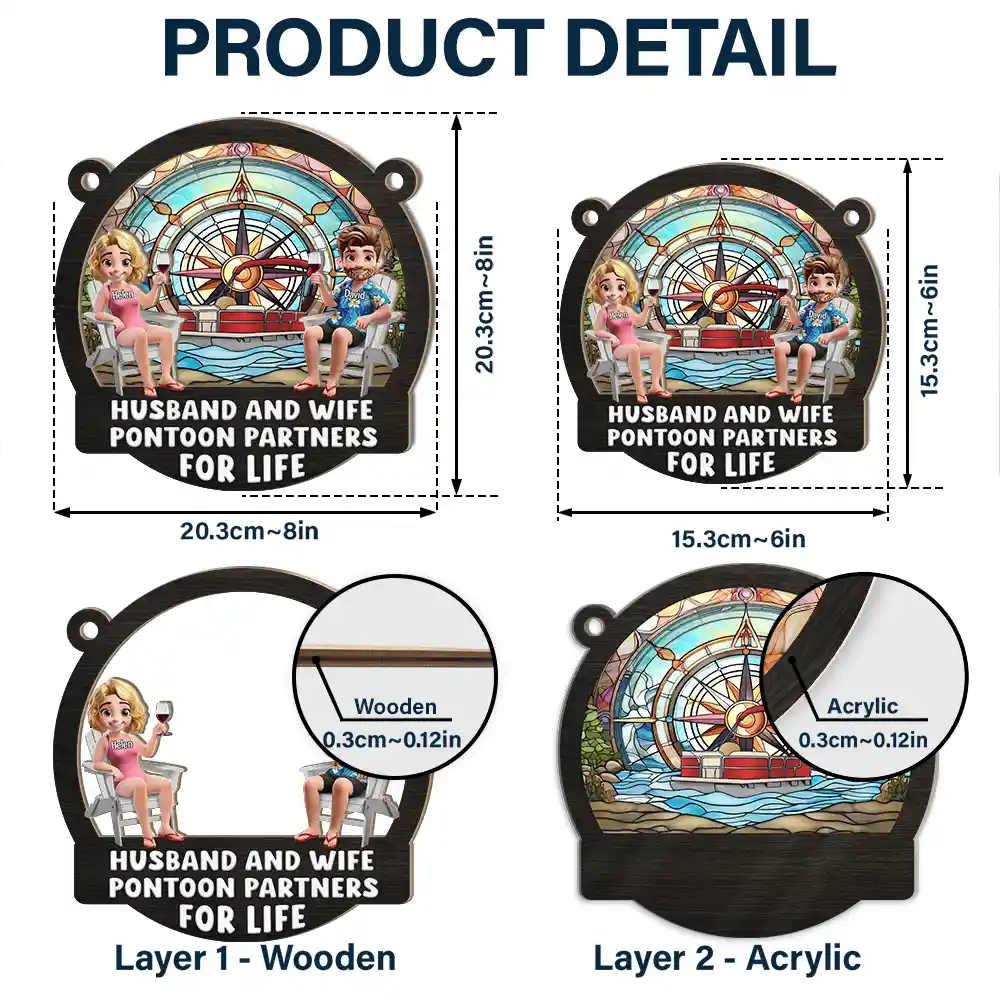 Pontoon Partners For Life - Personalized Window Hanging Suncatcher Ornament - Image 5