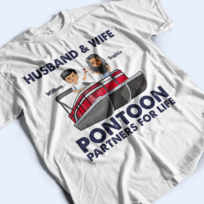 Pontoon Partners For Life - Pontoon Captain Pontoon Queen- Personalized Custom T Shirt - Image 3