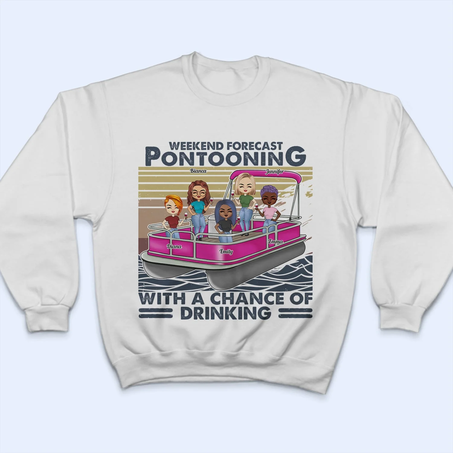 Pontoon Party In Slow Motion - Birthday, Traveling, Cruising Gift For Family, Besties, BFF Best Friends, Beach Lovers, Travelers - Personalized Custom T Shirt - Image 5