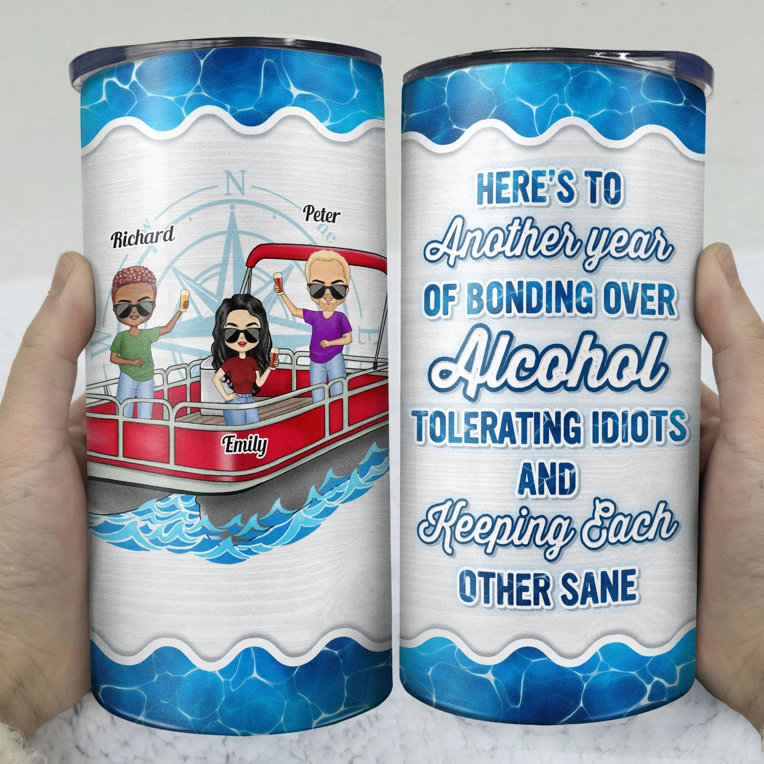Pontoon Party In Slow Motion - Birthday, Traveling, Cruising Gift For Family, Besties, BFF Best Friends, Lake Lovers, Travelers - Personalized Custom 4 In 1 Can Cooler Tumbler - Image 3