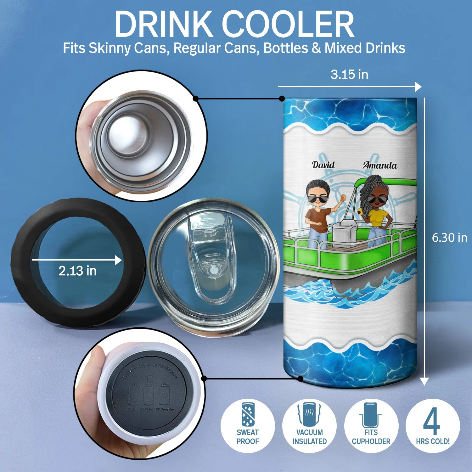 Pontoon Party In Slow Motion - Birthday, Traveling, Cruising Gift For Family, Besties, BFF Best Friends, Lake Lovers, Travelers - Personalized Custom 4 In 1 Can Cooler Tumbler - Image 4