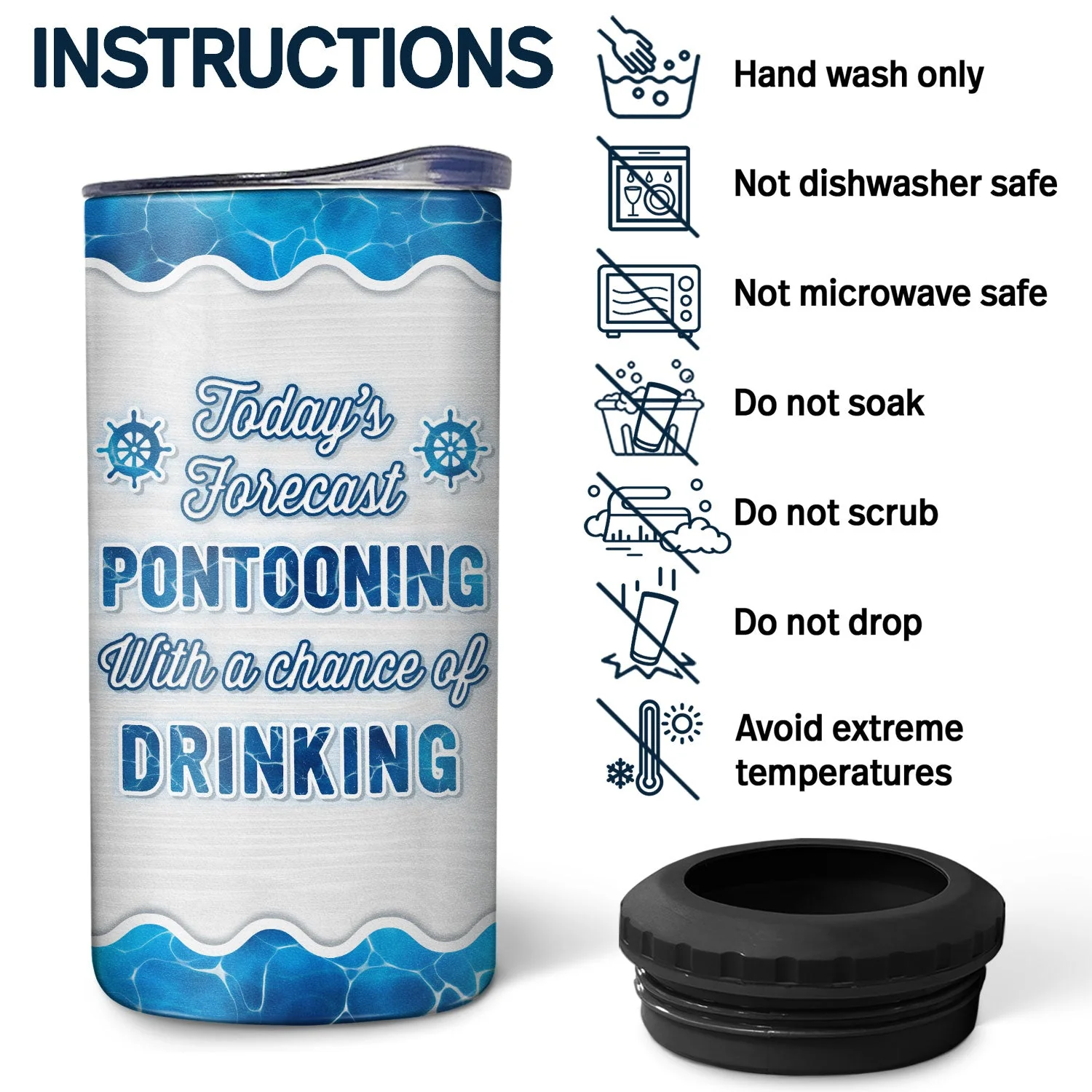 Pontoon Party In Slow Motion - Birthday, Traveling, Cruising Gift For Family, Besties, BFF Best Friends, Lake Lovers, Travelers - Personalized Custom 4 In 1 Can Cooler Tumbler - Image 5