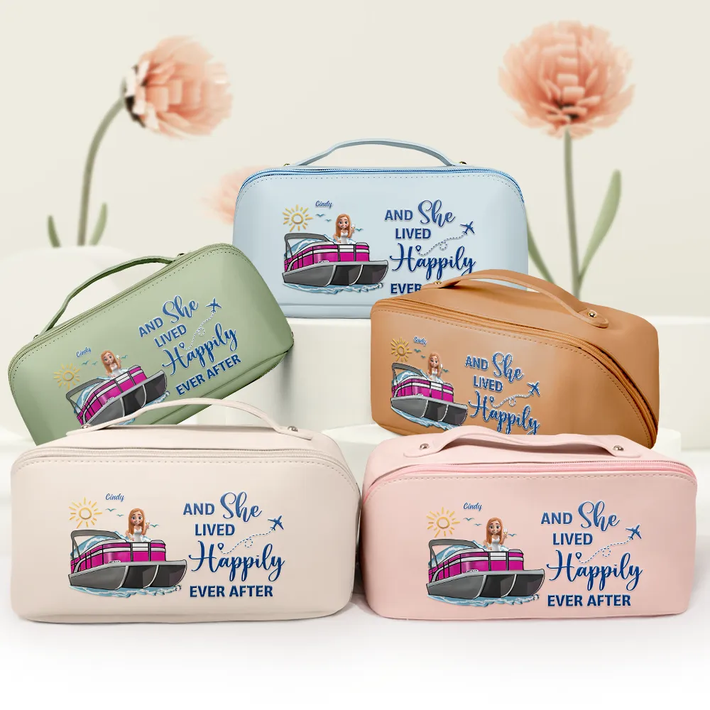 Pontoon Queen Classy Sassy All My Pontoon Crap - Personalized Leather Makeup Bag - Image 3