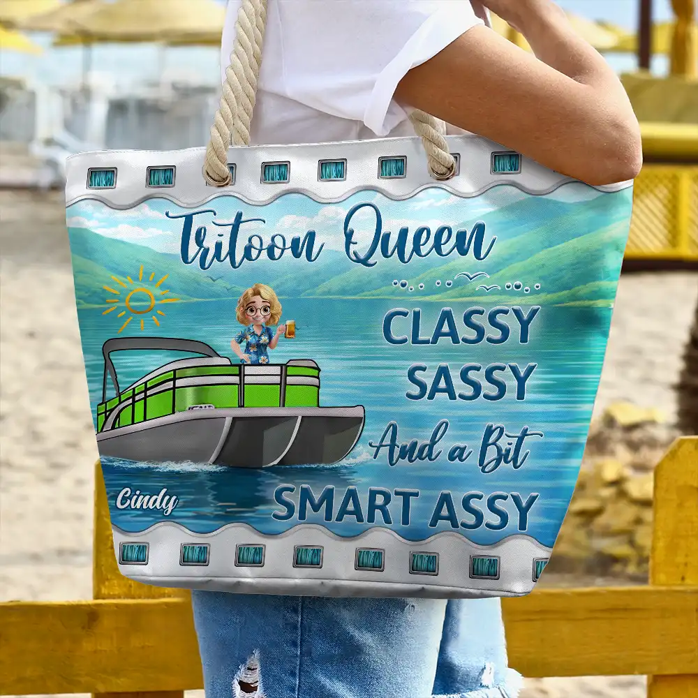 Pontoon Queen Classy Sassy - Personalized Beach Bag - Image 3