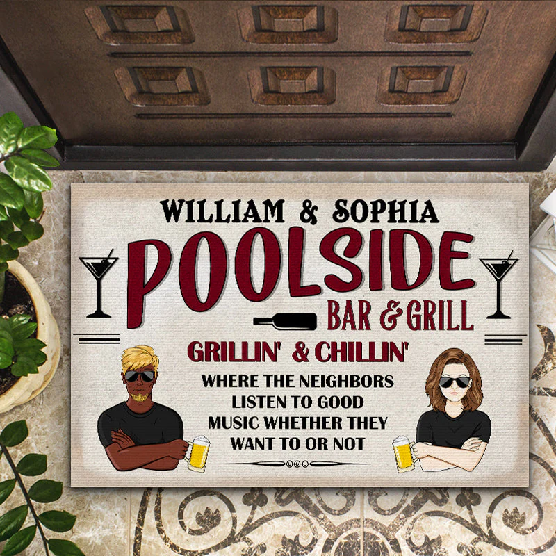 Pool Bar And Grill - Swimming Pool Decor - Personalized Custom Doormat - Image 2