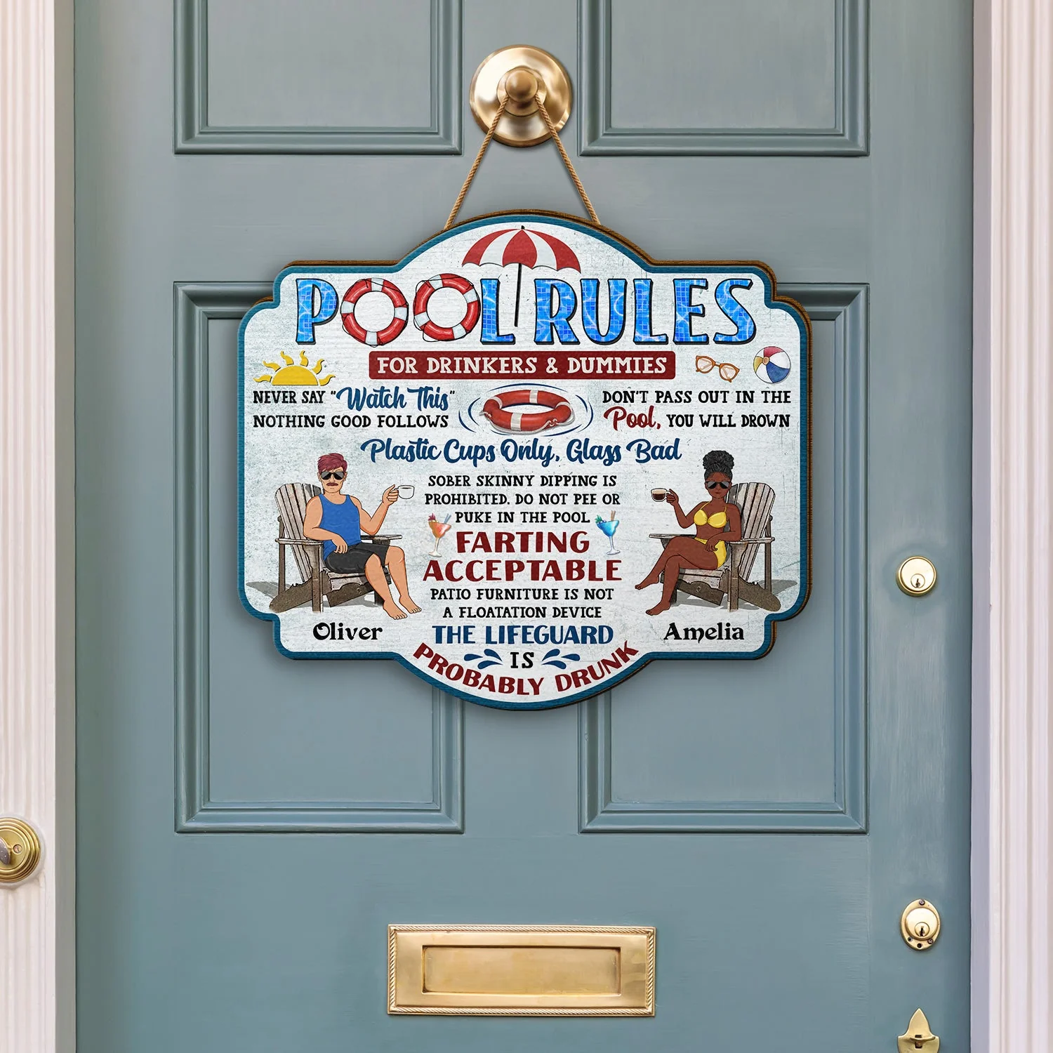 Pool Rules For Drinkers And Dummies - Home Decor, Backyard Decor, Gift For Her, Him, Family, Couples, Husband, Wife - Personalized Custom Shaped Wood Sign - Image 3