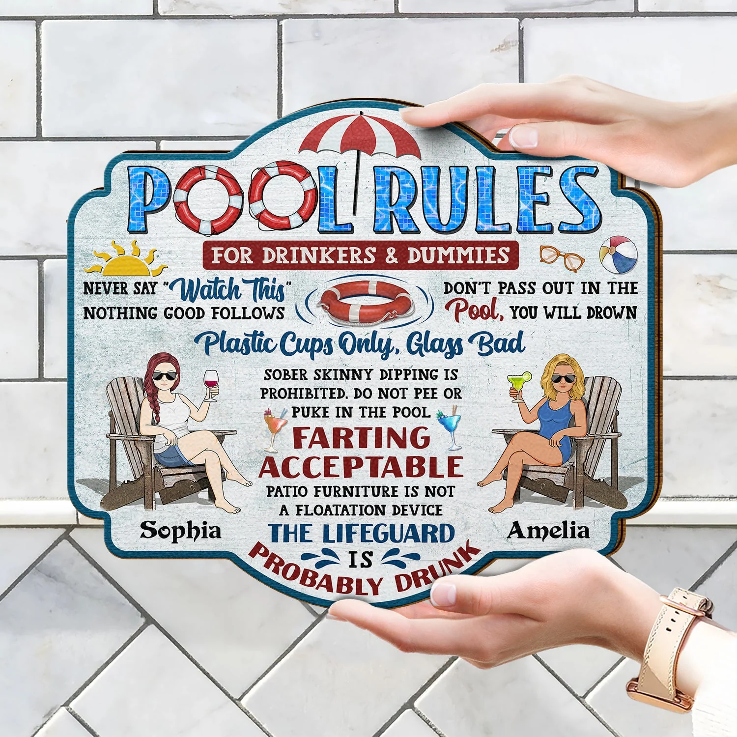 Pool Rules For Drinkers And Dummies - Home Decor, Backyard Decor, Gift For Her, Him, Family, Couples, Husband, Wife - Personalized Custom Shaped Wood Sign - Image 4