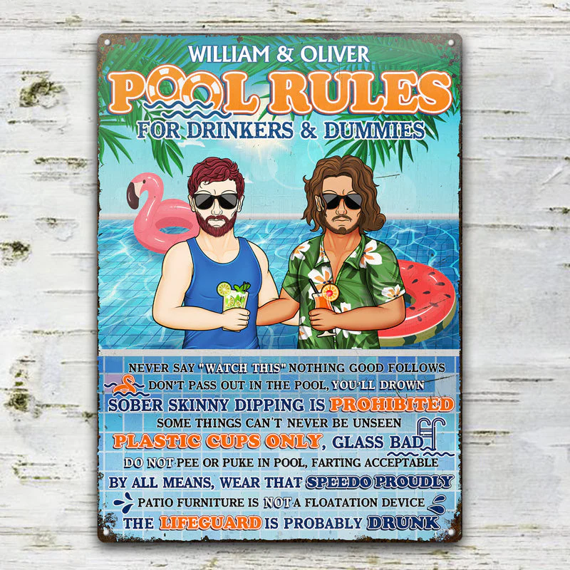 Pool Rules For Drinkers And Dummies - Summer Gift For Couple - Personalized Custom Classic Metal Signs - Image 2