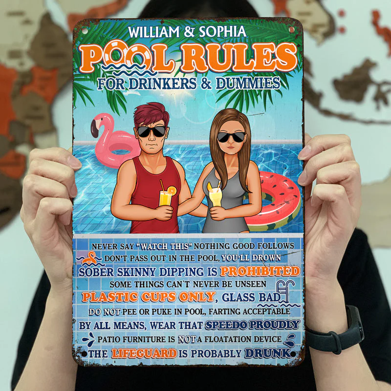 Pool Rules For Drinkers And Dummies - Summer Gift For Couple - Personalized Custom Classic Metal Signs - Image 3