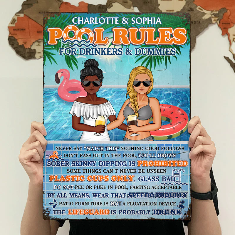 Pool Rules For Drinkers And Dummies - Summer Gift For Couple - Personalized Custom Classic Metal Signs - Image 4