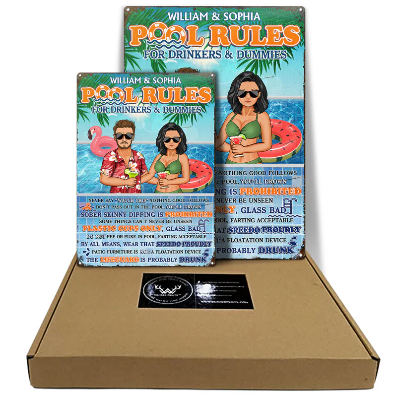 Pool Rules For Drinkers And Dummies - Summer Gift For Couple - Personalized Custom Classic Metal Signs - Image 5