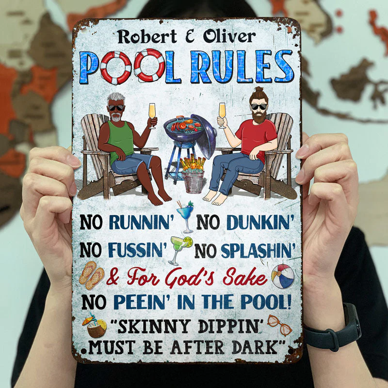Pool Rules Grilling No Running No Splashing No Dunking Couple Husband Wife - Backyard Sign - Personalized Custom Classic Metal Signs - Image 3