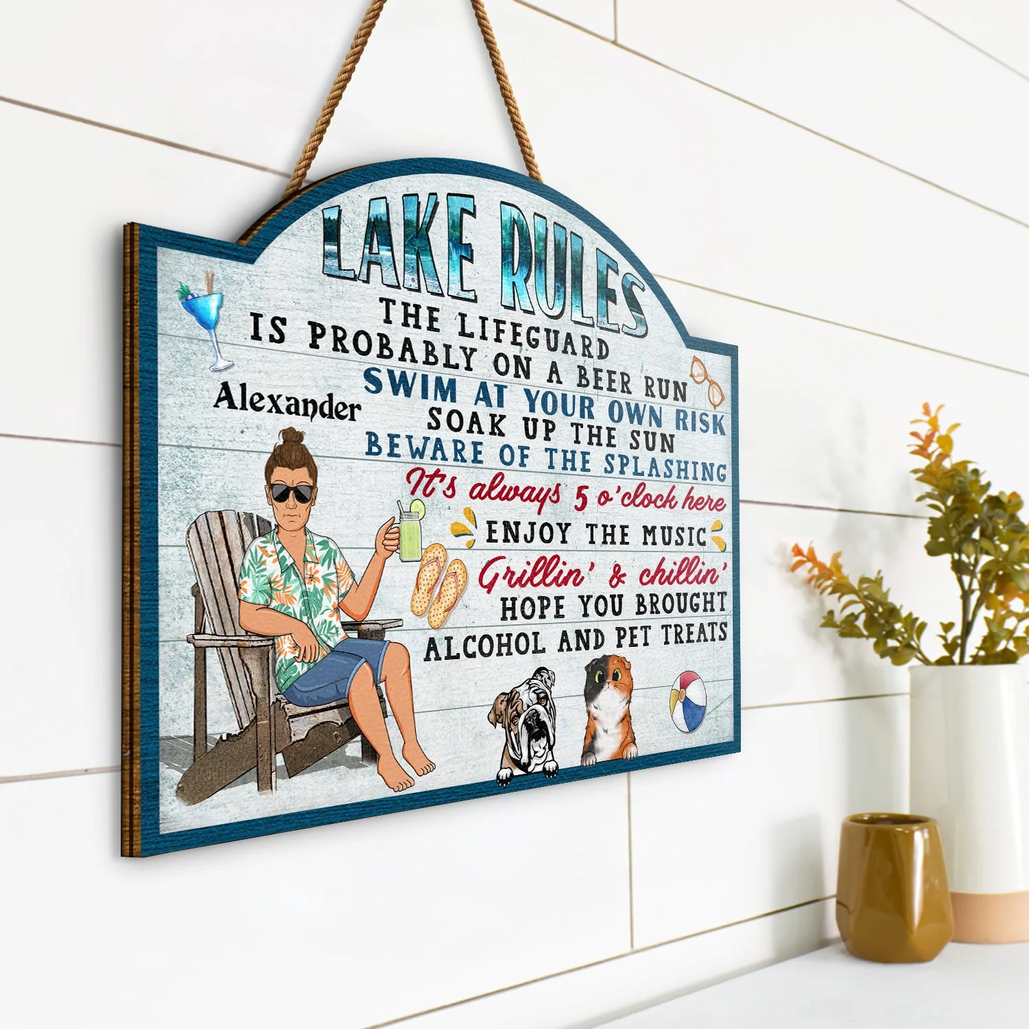 Pool Rules Hope You Brought Alcohol And Pet Treats Grilling - Home Decor, Backyard Decor, Gift For Her, Him, Family, Couples, Dog Lovers, Cat Lovers - Personalized Custom Shaped Wood Sign - Image 2