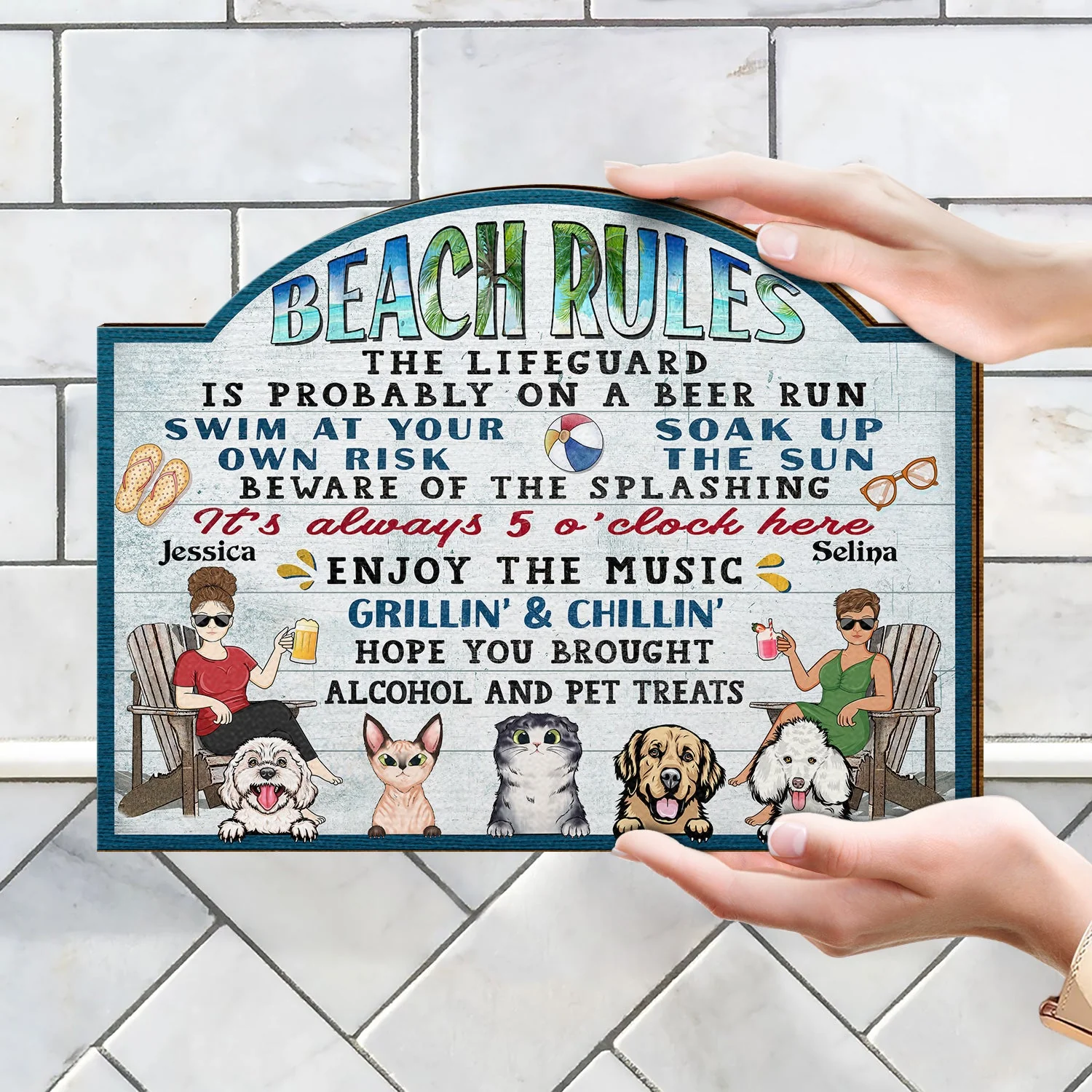 Pool Rules Hope You Brought Alcohol And Pet Treats Grilling - Home Decor, Backyard Decor, Gift For Her, Him, Family, Couples, Dog Lovers, Cat Lovers - Personalized Custom Shaped Wood Sign - Image 4