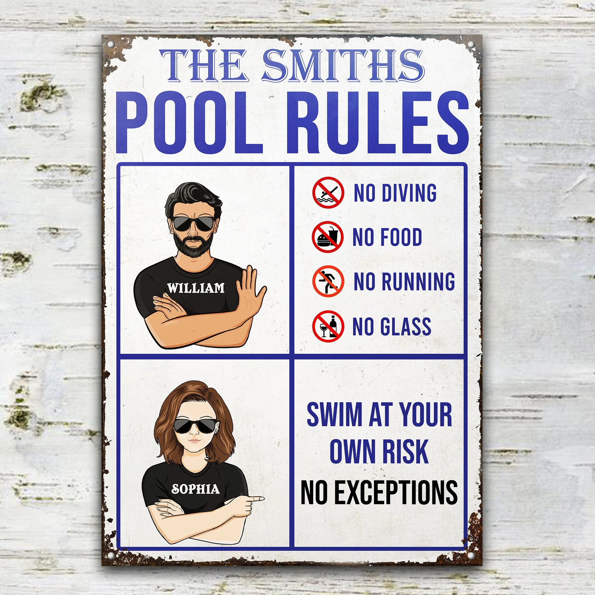 Pool Rules No Diving - Swimming Pool Decor - Personalized Custom Classic Metal Signs - Image 2
