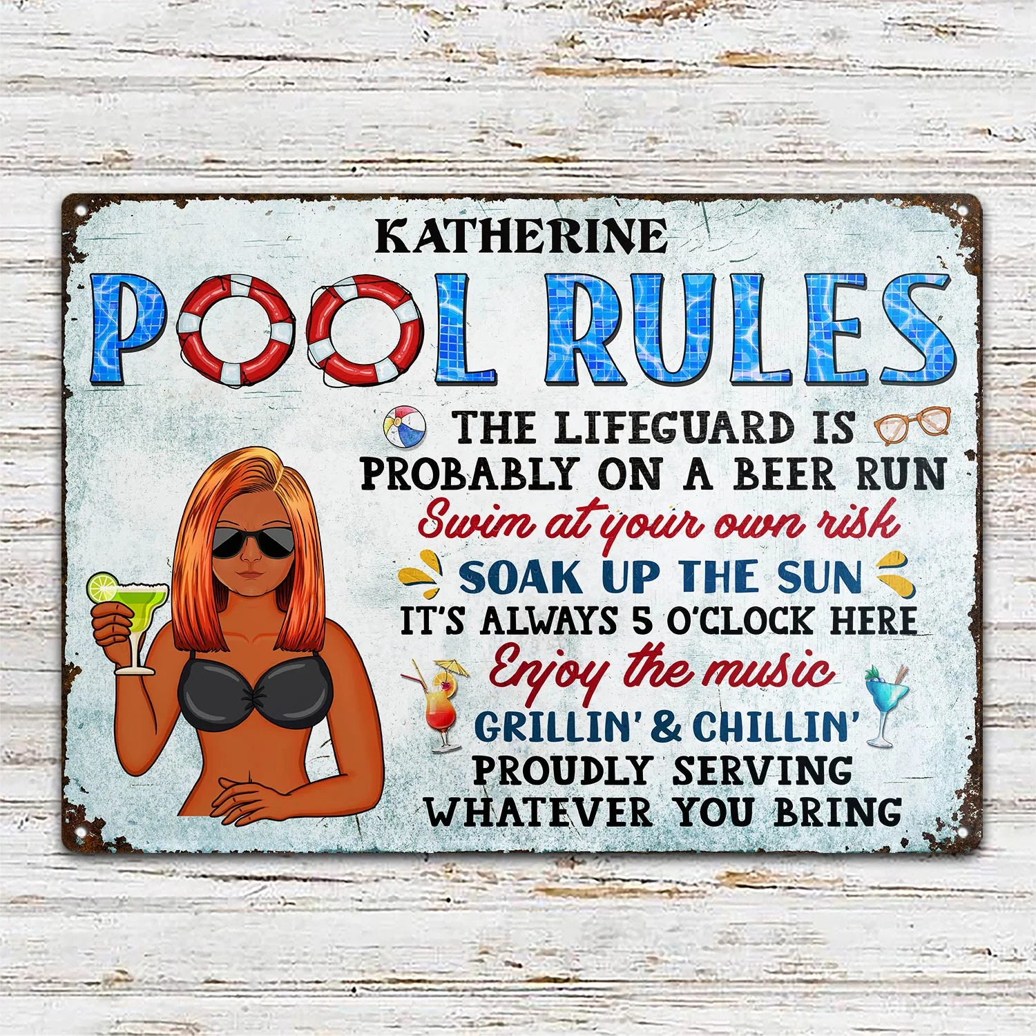 Pool Rules Soak Up The Sun Grilling - Home Decor, Backyard Decor, Gift For Her, Him, Family, Couples, Husband, Wife - Personalized Custom Classic Metal Signs - Image 2