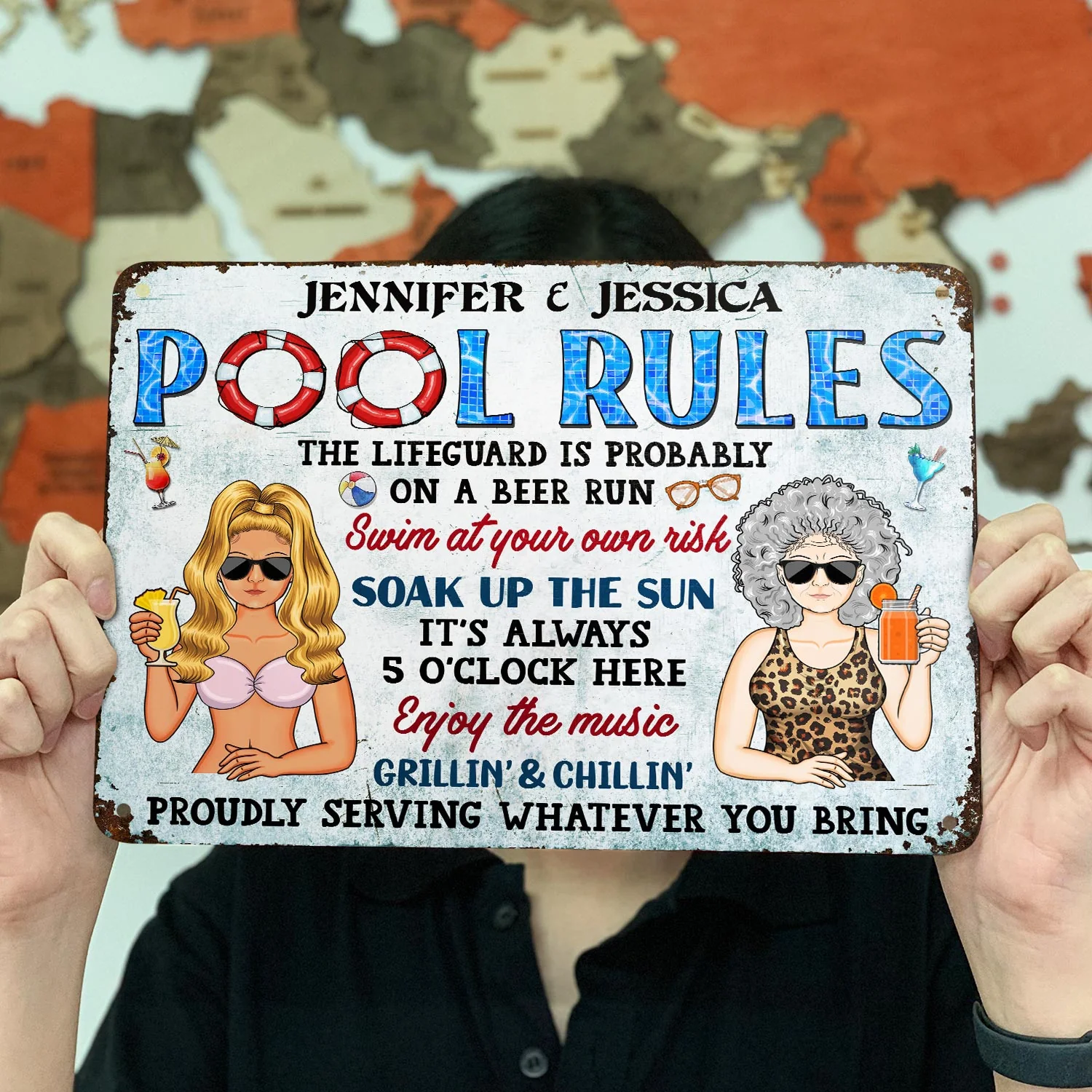 Pool Rules Soak Up The Sun Grilling - Home Decor, Backyard Decor, Gift For Her, Him, Family, Couples, Husband, Wife - Personalized Custom Classic Metal Signs - Image 3