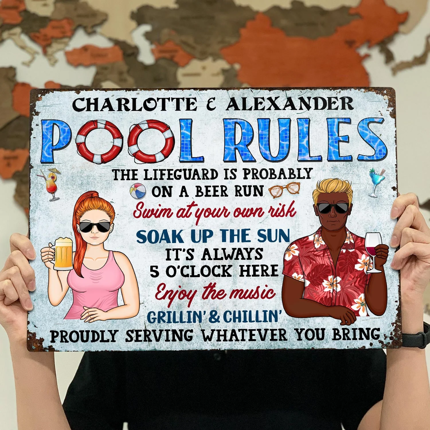 Pool Rules Soak Up The Sun Grilling - Home Decor, Backyard Decor, Gift For Her, Him, Family, Couples, Husband, Wife - Personalized Custom Classic Metal Signs - Image 4