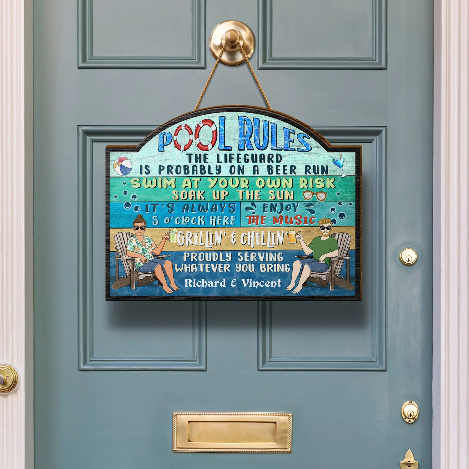 Pool Rules Swim At Your Own Risk Grilling BBQ - Home Decor, Backyard Decor, Gift For Her, Him, Family, Couples, Husband, Wife - Personalized Custom Shaped Wood Sign - Image 3
