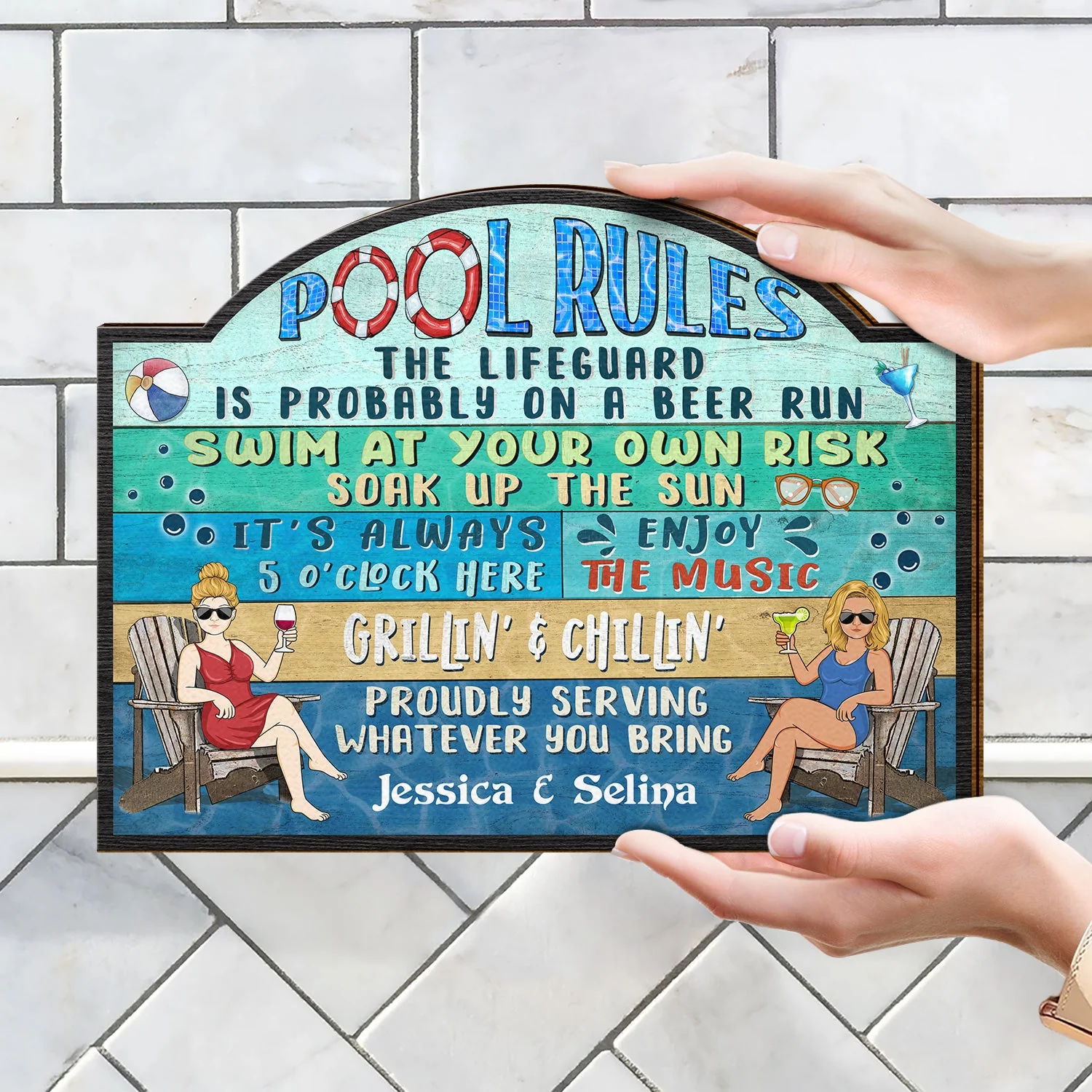 Pool Rules Swim At Your Own Risk Grilling BBQ - Home Decor, Backyard Decor, Gift For Her, Him, Family, Couples, Husband, Wife - Personalized Custom Shaped Wood Sign - Image 4