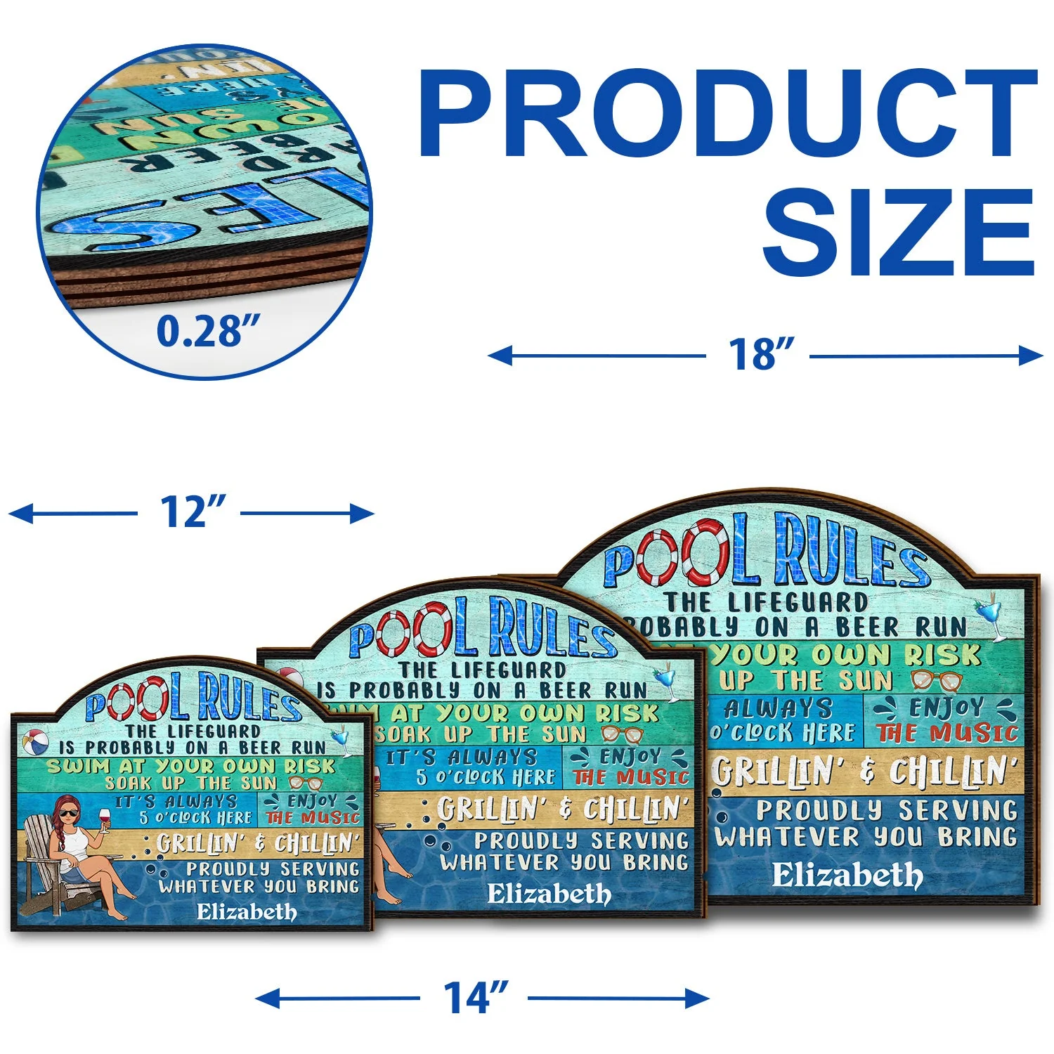 Pool Rules Swim At Your Own Risk Grilling BBQ - Home Decor, Backyard Decor, Gift For Her, Him, Family, Couples, Husband, Wife - Personalized Custom Shaped Wood Sign - Image 5