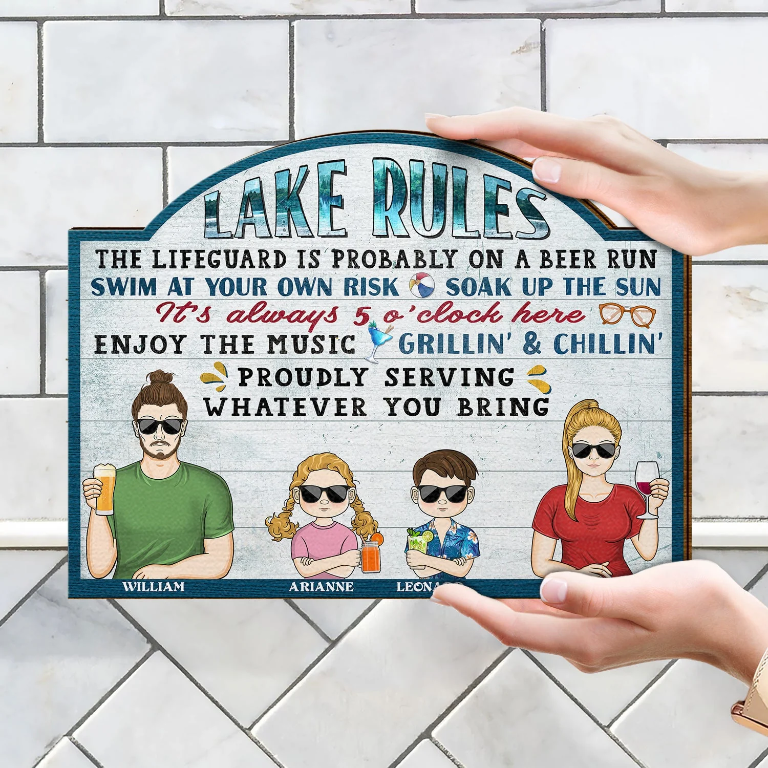 Pool Rules Swim At Your Own Risk Grilling Kids - Home Decor, Backyard Decor, Gift For Her, Him, Family, Couples - Personalized Custom Shaped Wood Sign - Image 4