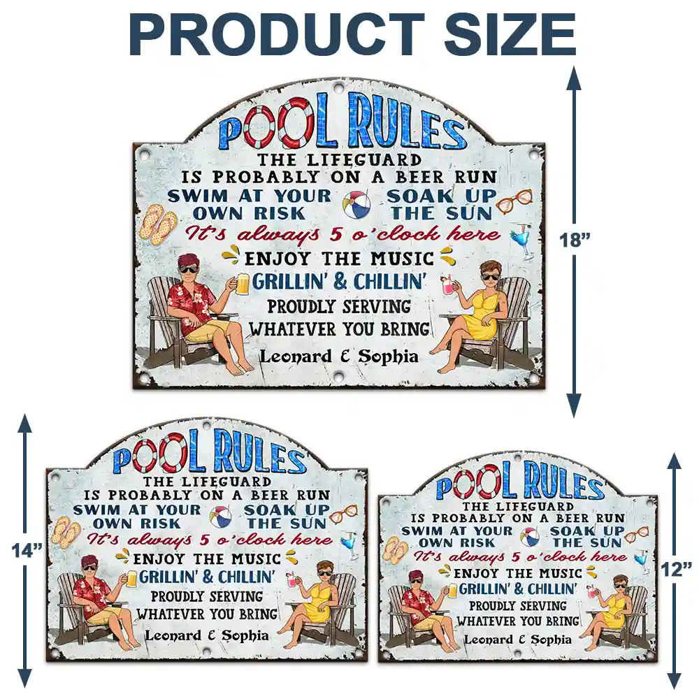 Pool Rules Swim At Your Own Risk Grilling - Personalized Custom Shaped Metal Sign - Image 4