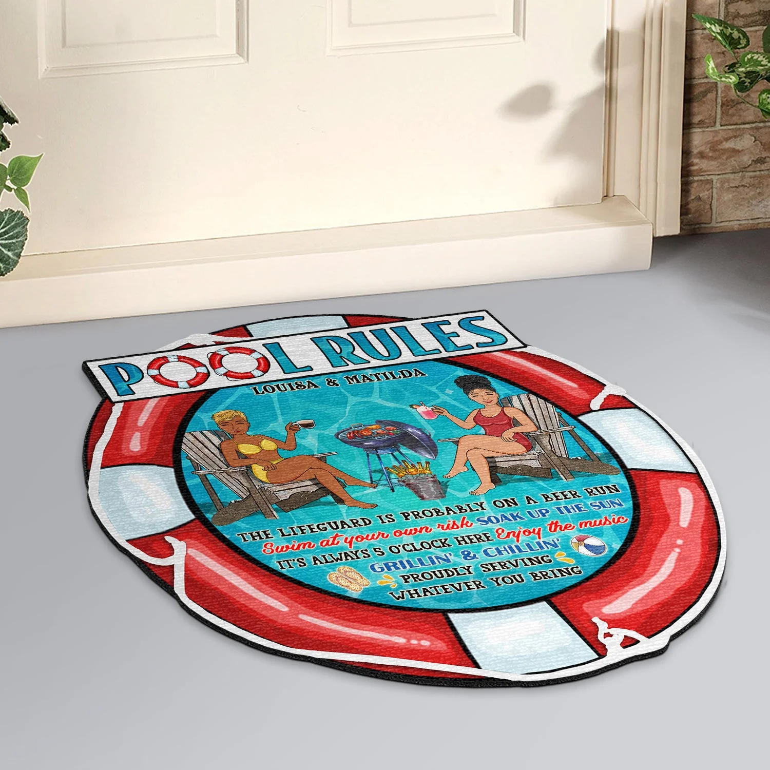 Pool Rules Swim At Your Own Risk - Outdoor Decor For Couples, Swimming Pool - Personalized Custom Shaped Doormat - Image 2