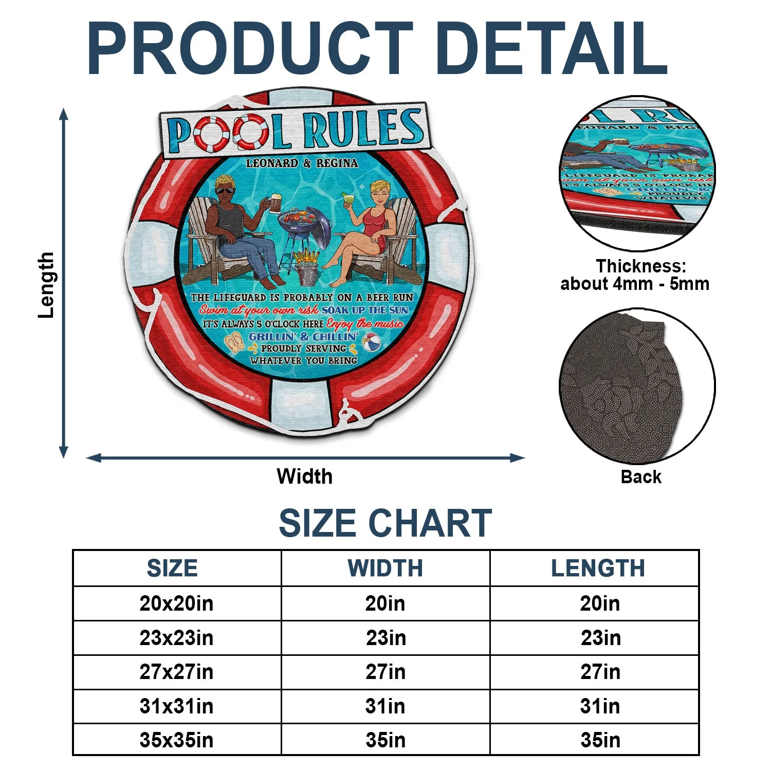 Pool Rules Swim At Your Own Risk - Outdoor Decor For Couples, Swimming Pool - Personalized Custom Shaped Doormat - Image 4