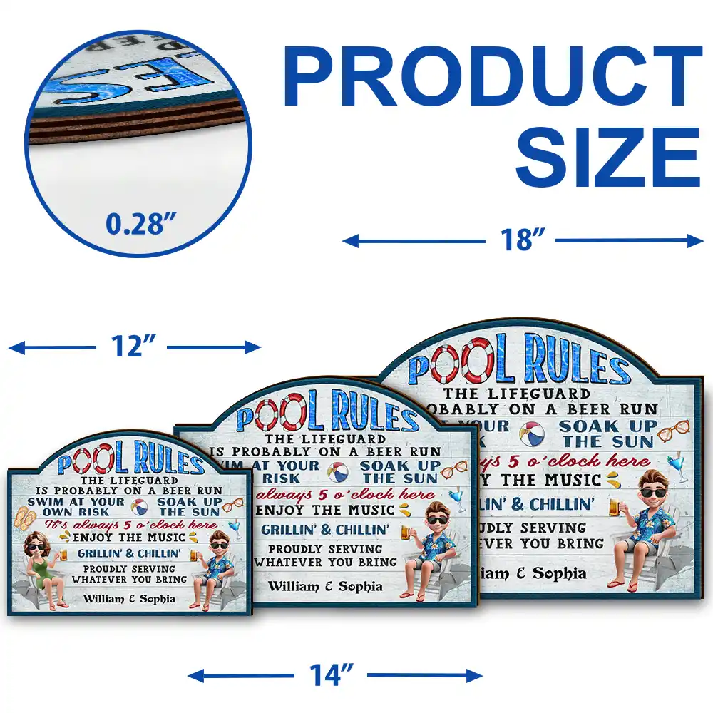 Pool Rules Swim At Your Own Risk - Personalized Custom Shaped Wood Sign - Image 5