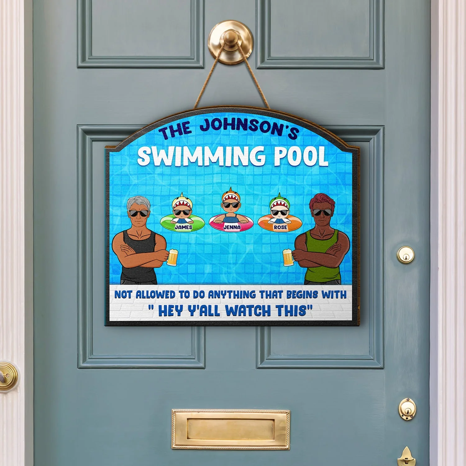 Pool Warning Not Allowed To Do Anything Begins With Watch This - Funny Decor For Pool, Home Decor, Funny Pool Sign - Personalized Custom Shaped Wood Sign - Image 3