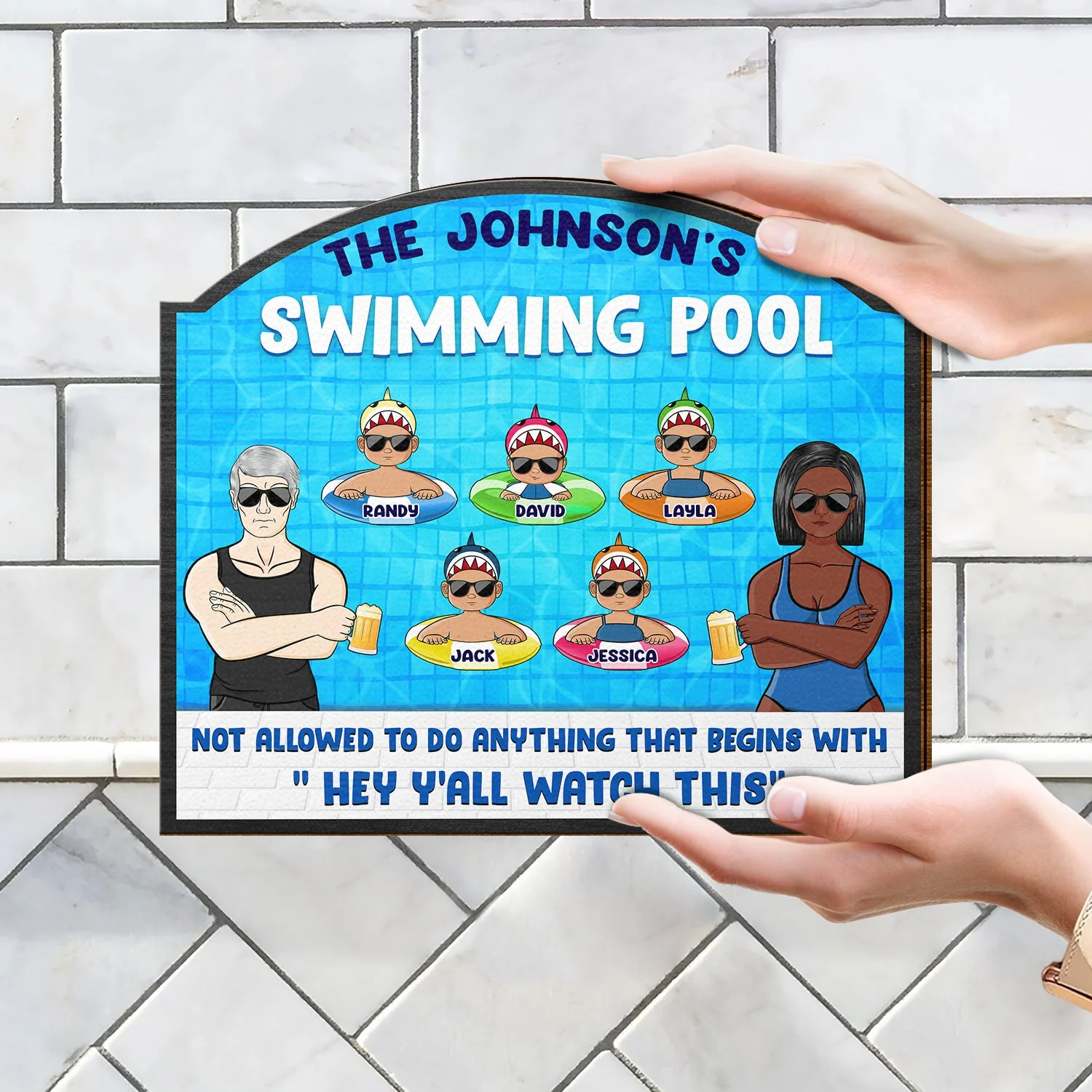 Pool Warning Not Allowed To Do Anything Begins With Watch This - Funny Decor For Pool, Home Decor, Funny Pool Sign - Personalized Custom Shaped Wood Sign - Image 4