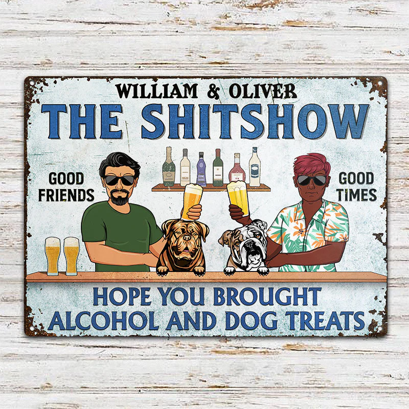 Poolside Grilling Hope You Brought Alcohol And Dog Treats Couple Husband Wife - Backyard Sign - Personalized Custom Classic Metal Signs - Image 2