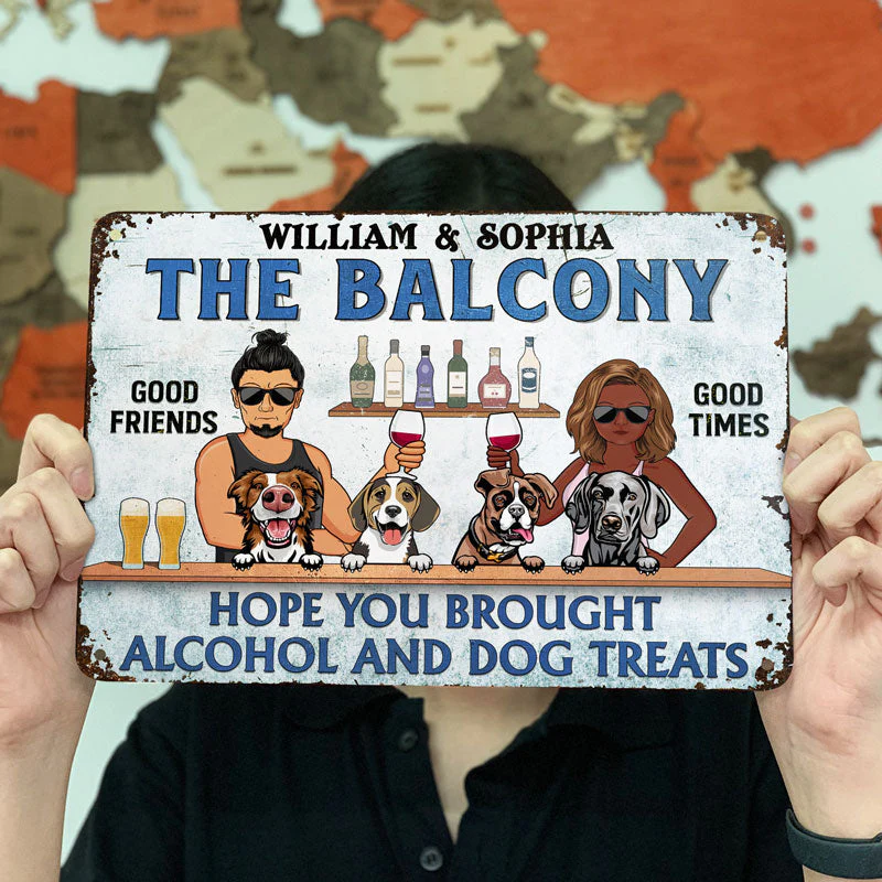 Poolside Grilling Hope You Brought Alcohol And Dog Treats Couple Husband Wife - Backyard Sign - Personalized Custom Classic Metal Signs - Image 3