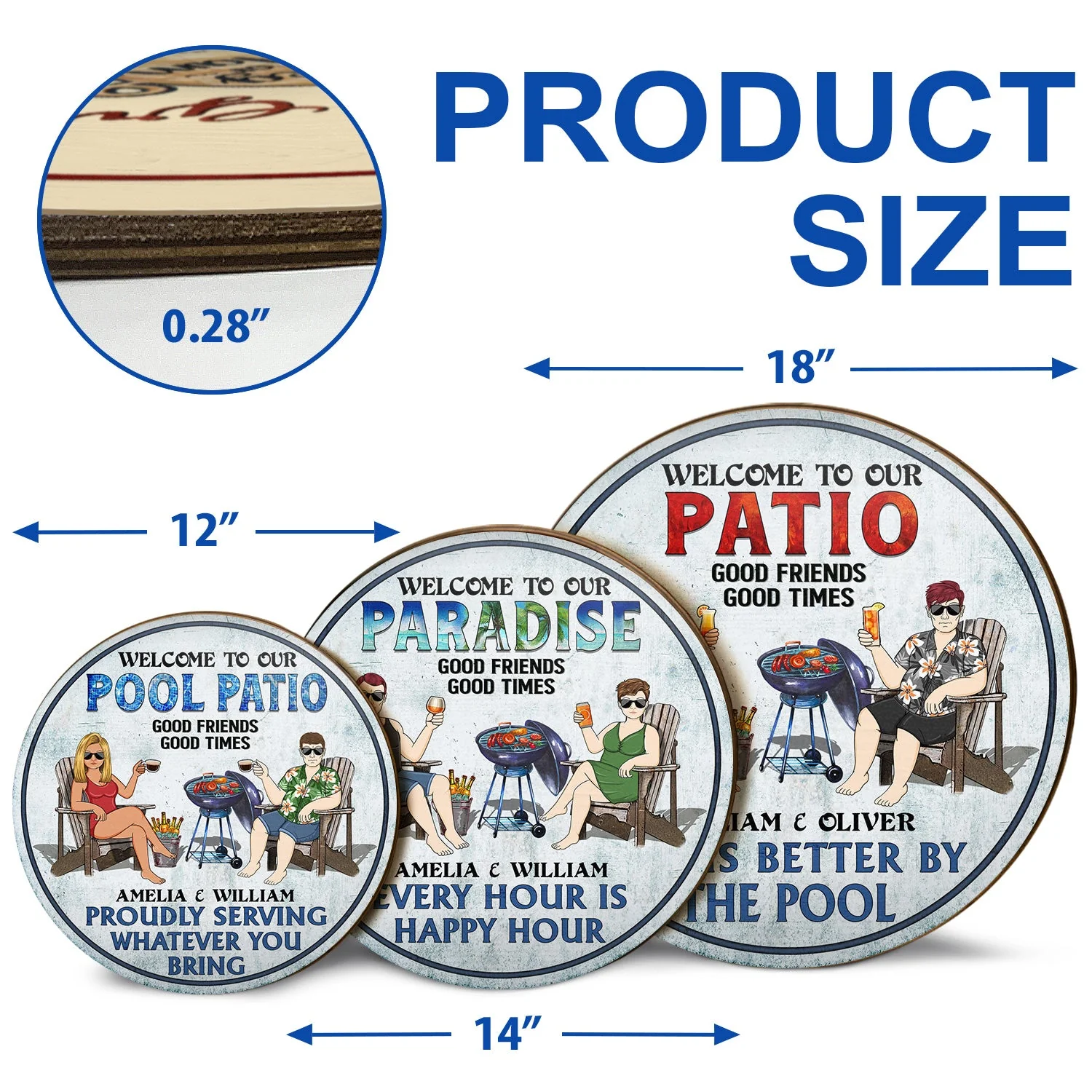 Poolside Grilling Listen To Good Music Couple Husband Wife - Backyard Sign - Personalized Custom Wood Circle Sign - Image 5