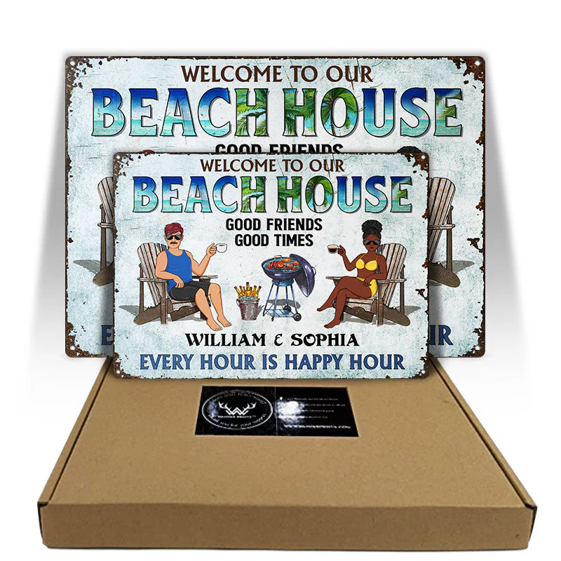 Poolside Grilling Listen To The Good Music Couple Husband Wife - Backyard Sign - Personalized Custom Classic Metal Signs - Image 3