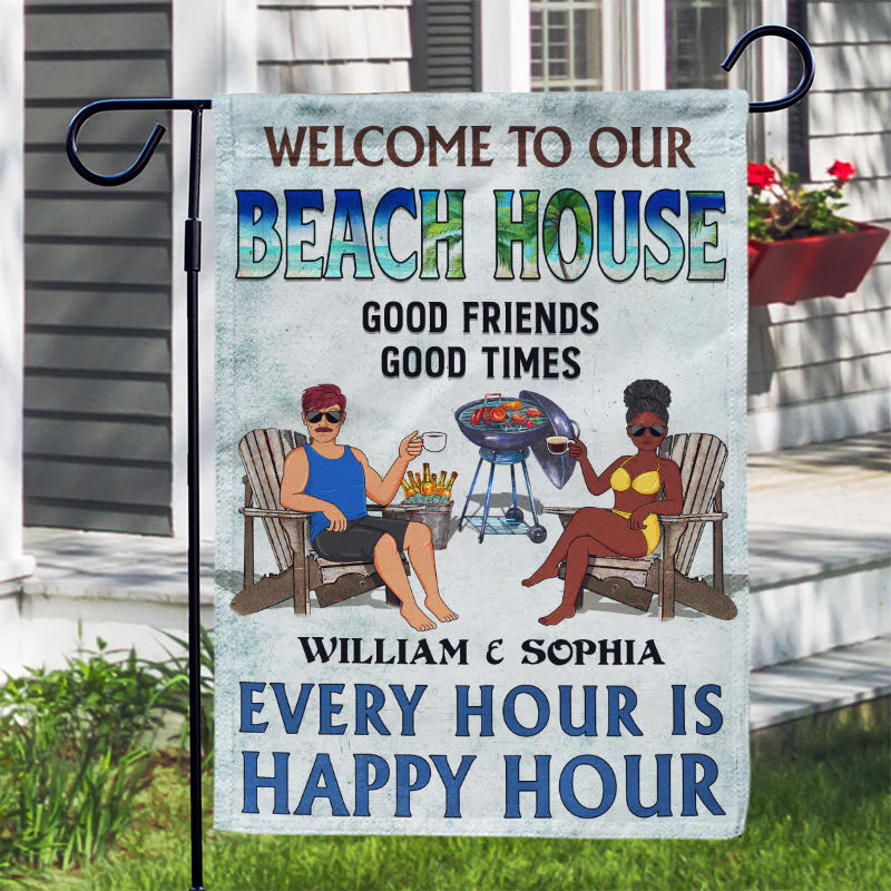 Poolside Grilling Listen To The Good Music Couple Husband Wife - Personalized Custom Flag - Image 3