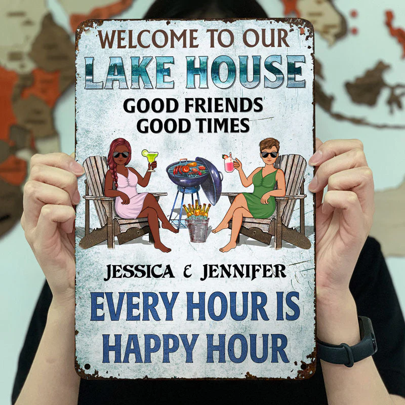 Poolside Grilling Listen To The Good Music Couple Husband Wife Vertical - Backyard Sign - Personalized Custom Classic Metal Signs - Image 3
