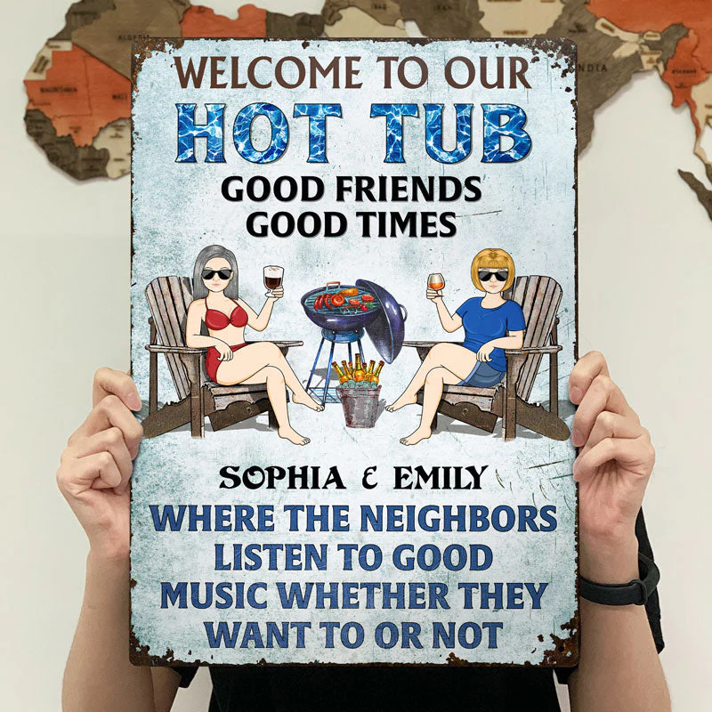 Poolside Grilling Listen To The Good Music Couple Husband Wife Vertical - Backyard Sign - Personalized Custom Classic Metal Signs - Image 4
