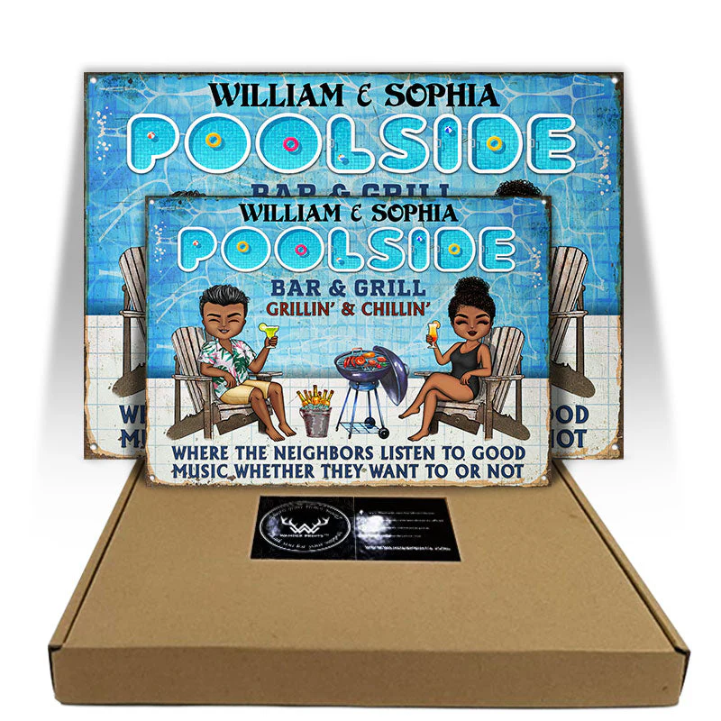 Poolside Listen To The Good Music Bar Grilling Swimming - Personalized Custom Classic Metal Signs - Image 3