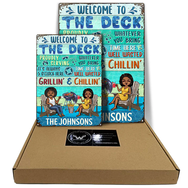 Poolside Proudly Serving Whatever You Bring Chibi Husband Wife Couple - Pool Sign - Personalized Custom Classic Metal Signs - Image 3