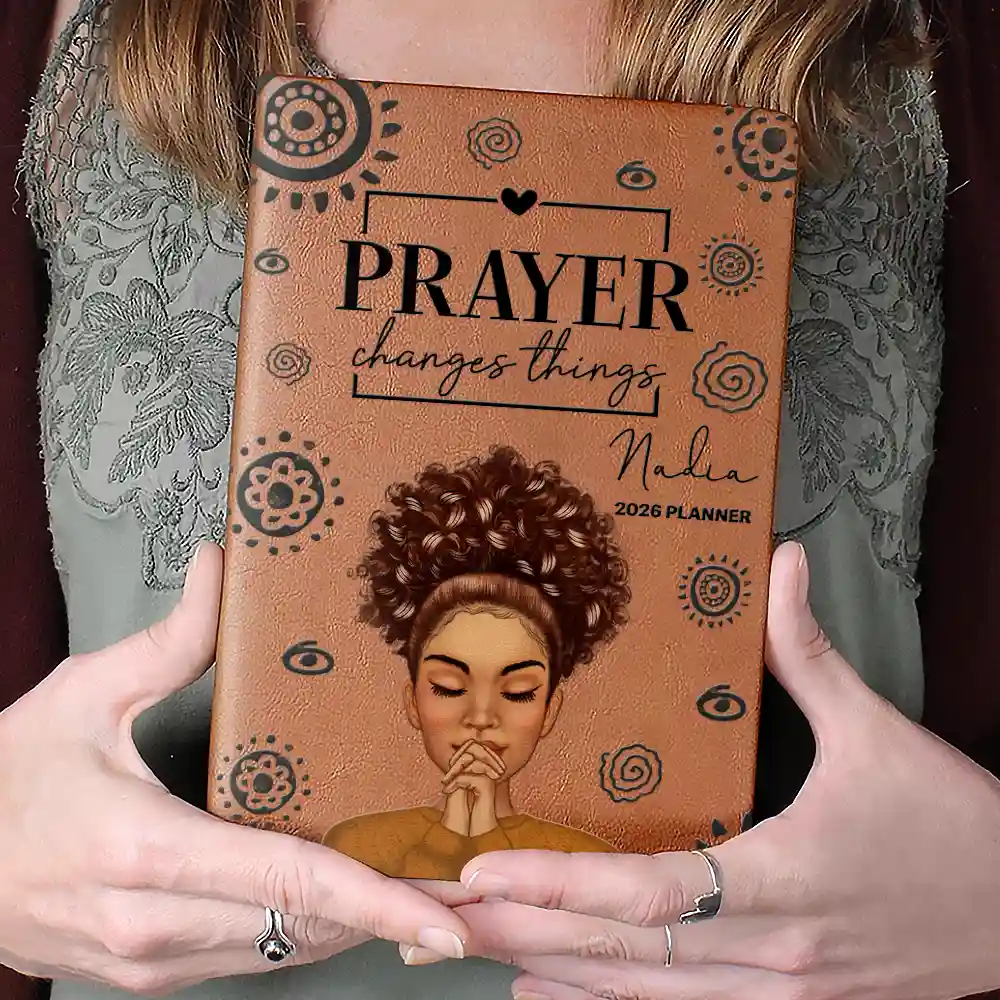 Prayer Changes Things Afro - Personalized Leather Journal - Image 4