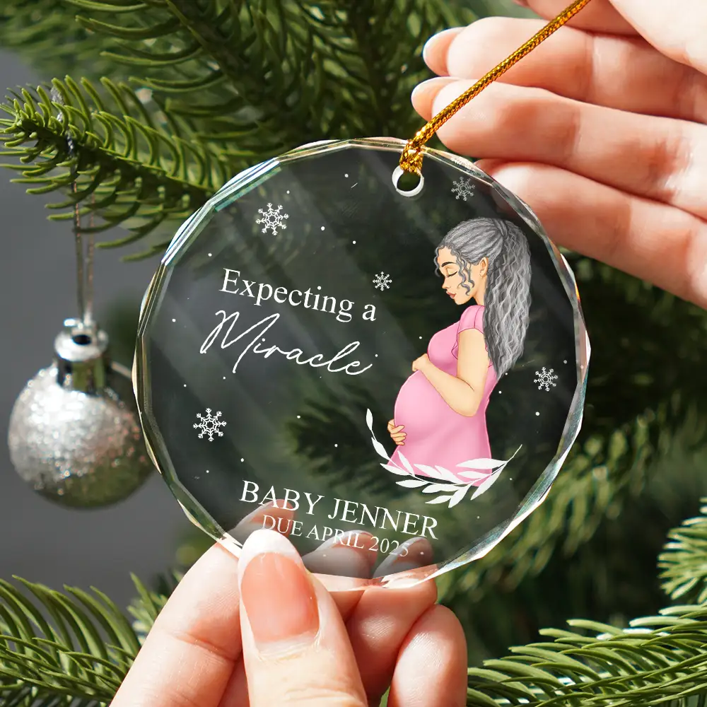 Pregnant Mom A New Adventure Awaits - Personalized Circle Glass Ornament - Image 3