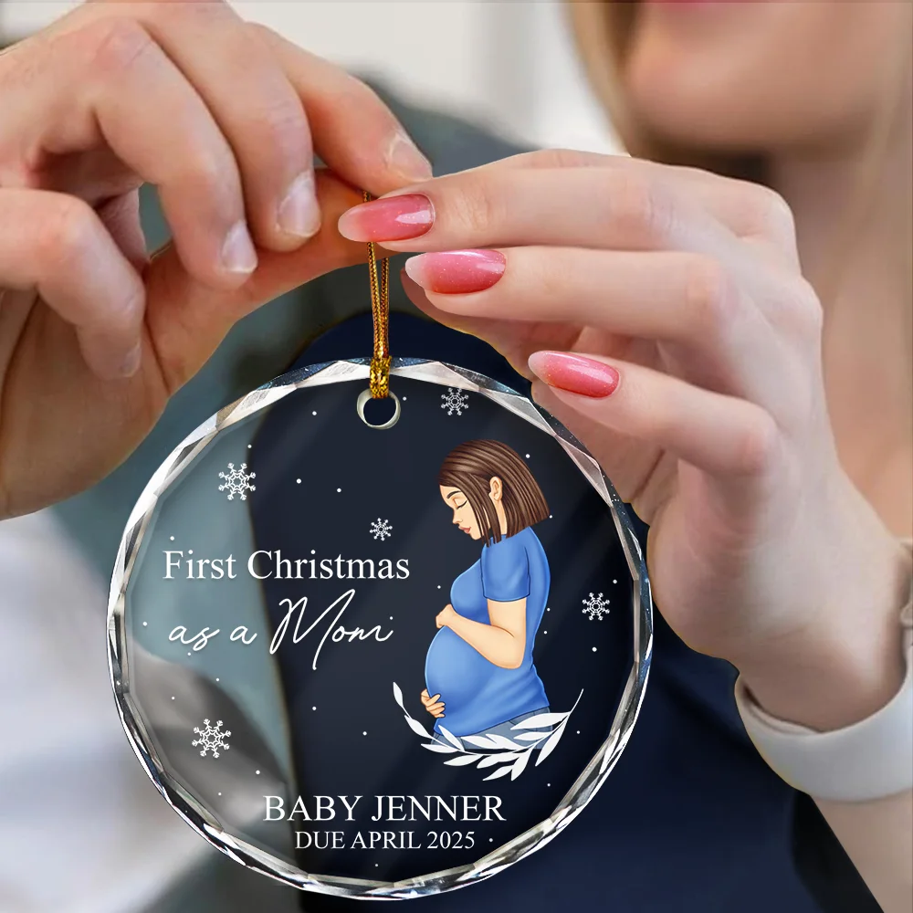 Pregnant Mom A New Adventure Awaits - Personalized Circle Glass Ornament - Image 5