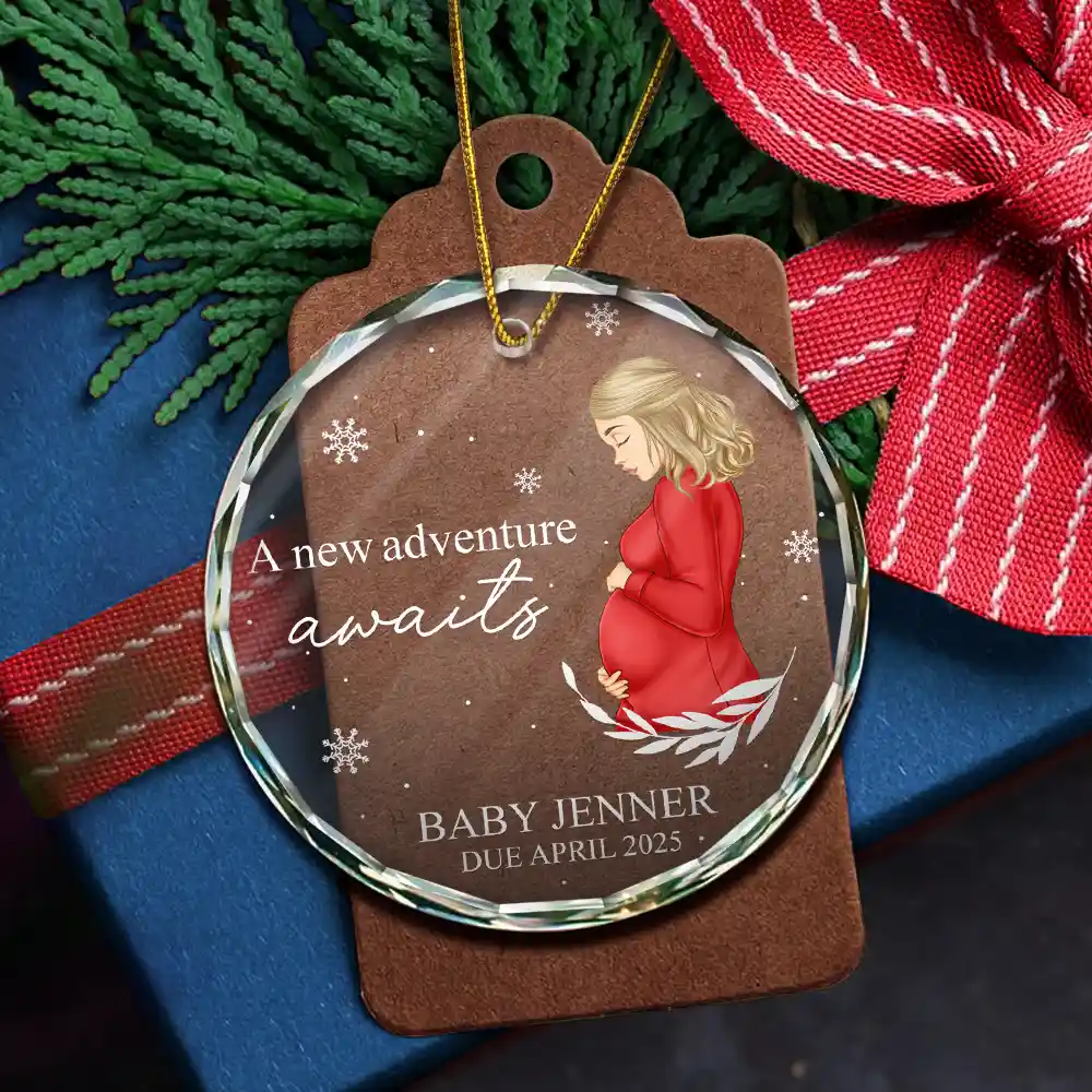Pregnant Mom A New Adventure Awaits - Personalized Circle Glass Ornament - Image 6