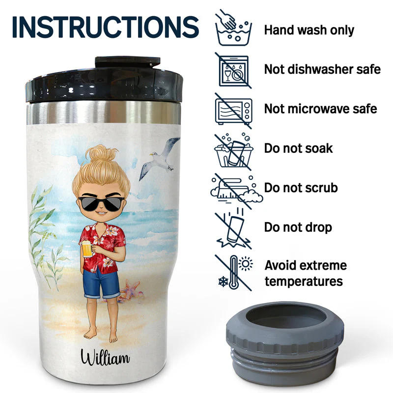 Probably Contains Alcohol Drinking Beach Girl Boy - Gift For Yourself - Personalized Custom Triple 3 In 1 Can Cooler - Image 5