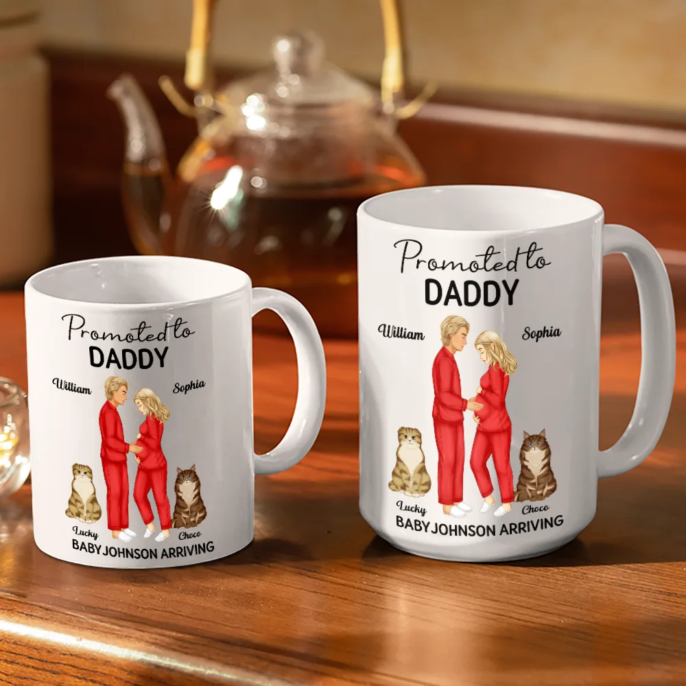 Promoted To Mommy & Daddy Baby Arriving - Personalized White Edge-to-Edge Mug - Image 3